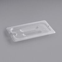 Cambro 40CWCHN135 Camwear 1/4 Size Clear Polycarbonate Handled Lid with Spoon Notch