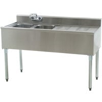Eagle Group B4R-2-18 Compartment Underbar Sink with 24 inch Right Drainboard and Splash Mount Faucet - 48 inch