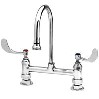 T&S B-0322 Deck Mounted Surgical Sink Faucet with 8" Adjustable Centers, 13 5/16" High Rigid Gooseneck, and 6" Wrist Action Handles