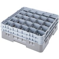 Cambro 25S900151 Camrack 9 3/8" High Customizable Soft Gray 25 Compartment Glass Rack with 4 Extenders