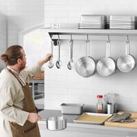 Regency 12 inch x 48 inch Stainless Steel Wall Mounted Pot Rack with Shelf and 18 Galvanized Hooks