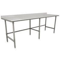 Advance Tabco TKAG-368 36 inch x 96 inch 16 Gauge Open Base Stainless Steel Commercial Work Table with 5 inch Backsplash