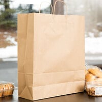 Duro Towner Natural Kraft Paper Shopping Bag with Handles 16 inch x 6 inch x 19 inch - 200/Bundle