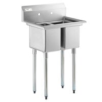 Regency 27 inch 16-Gauge Stainless Steel Two Compartment Commercial Sink with Galvanized Steel Legs and without Drainboard - 10 inch x 14 inch x 12 inch Bowls