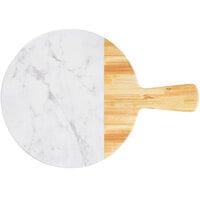 Elite Global Solutions M12RWM Sierra 12 inch Faux Alder Wood and Carrara Marble Round Serving Board with Handle