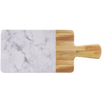 Elite Global Solutions M127RCM Sierra 12" x 7" Faux Alder Wood and Carrara Marble Rectangular Serving Board with Handle