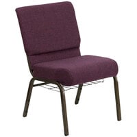 Flash Furniture FD-CH0221-4-GV-005-BAS-GG Plum 21" Extra Wide Church Chair with Communion Cup Book Rack - Gold Vein Frame