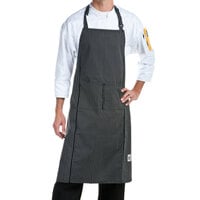 Chef Revival Pinstripe Poly-Cotton Customizable Bib Apron with 1 Pocket - 38 inch x 29 inch