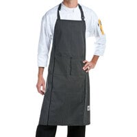 Chef Revival Pinstripe Poly-Cotton Customizable Bib Apron with 1 Pocket - 38" x 29"