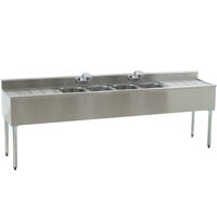 Eagle Group B8C-4-18 Underbar Sink with Four Compartments, Two Drainboards, and Two Faucets - 96 inch