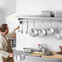 Regency 15 inch x 72 inch Stainless Steel Wall Mounted Pot Rack with Shelf and 18 Galvanized Hooks