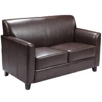 Flash Furniture BT-827-2-BN-GG Hercules Diplomat Brown Leather Loveseat with Wooden Feet