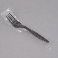 Visions Individually Wrapped Black Heavy Weight Plastic Fork - 250/Pack