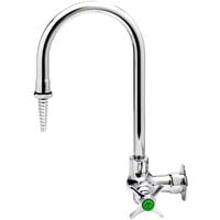 T&S BL-5710-01 Wall Mount Laboratory Faucet with 5 7/8" Swivel/Rigid Gooseneck Spout, Serrated Tip Outlet, Eterna Cartridge, and 4-Arm Handle - Cold