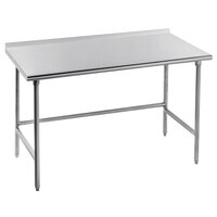 Advance Tabco TFMS-245 24 inch x 60 inch 16 Gauge Open Base Stainless Steel Commercial Work Table with 1 1/2 inch Backsplash