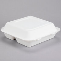 Bare by Solo HC9CSC-2050 Eco-Forward 9" x 9" x 3" 3-Compartment Sugarcane / Bagasse Take-Out Container - 200/Case
