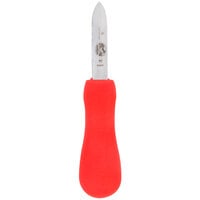 Victorinox 7.6399.2 2 3/4" Stainless Steel Providence Style Oyster Knife with Red SuperGrip Handle