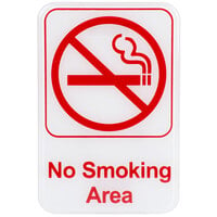 No Smoking Area Sign - Red and White, 9" x 6"