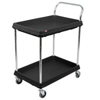 Metro BC2030-2DBL Black Utility Cart with Two Deep Ledge Shelves 32 3/4 inch x 21 1/2 inch