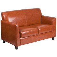 Flash Furniture BT-827-2-CG-GG Hercules Diplomat Cognac Leather Loveseat with Wooden Feet
