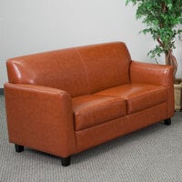 Flash Furniture BT-827-2-CG-GG Hercules Diplomat Cognac Leather Loveseat with Wooden Feet