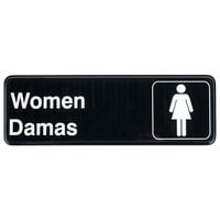 Tablecraft 394567 Black and White Women's / Damas Restroom Sign - Black and White, 9" x 3"