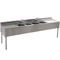 Eagle Group B8C-4-22 Underbar Sink with Four Compartments, Two Drainboards, and Two Faucets - 96 inch