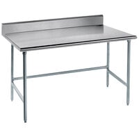 Advance Tabco TKAG-304 30 inch x 48 inch 16 Gauge Open Base Stainless Steel Commercial Work Table with 5 inch Backsplash