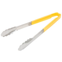 Vollrath 4781250 Jacob's Pride 12 inch Stainless Steel Scalloped Tongs with Yellow Coated Kool Touch® Handle