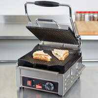 Cecilware SG1SG Single Panini Sandwich Grill with Grooved Grill Surfaces - 9 5/8 inch x 9 inch - 120V,1800W