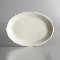 Choice 11 5/8" x 8 1/2" Ivory (American White) Scalloped Edge Oval Stoneware Platter - 12/Case