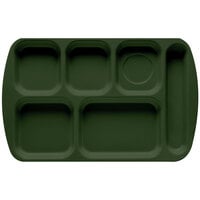 GET TR-151 Hunter Green Melamine 10 inch x 15 1/2 inch Right Hand 6 Compartment Tray - 12/Pack