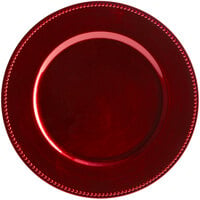 Tabletop Classics by Walco TRR-6655 13 inch Red Round Plastic Charger Plate with Beaded Rim - 12/Pack