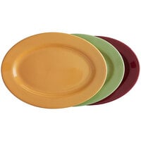 Tuxton DYH-140 14 1/8 inch x 10 inch x 1 1/2 inch Assorted Colors China Oval Platter - 12/Case