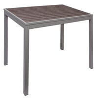 BFM Seating Seaside 31" Square Soft Gray Metal Bolt-Down Standard Height Table with Gray Synthetic Teak Top