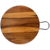 Tablecraft ACAMR10 Acacia Wood Round Display Board with Brushed Nickel Handle - 10 inch x 5/8 inch