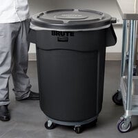 Rubbermaid 690FG44TCBKK BRUTE 44 Gallon Black Executive Round Trash Can with Lid and Dolly Kit