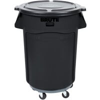 Rubbermaid 690FG44TCBKK BRUTE 44 Gallon Black Executive Round Trash Can with Lid and Dolly Kit