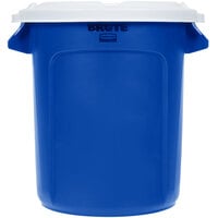 Rubbermaid BRUTE 10 Gallon Blue Round Recycling Can with White Lid