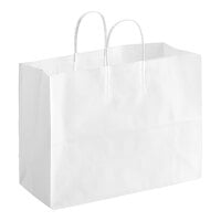 Duro 16" x 6" x 12" Tote White Paper Shopping Bag with Handles - 250/Bundle
