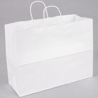 Duro Tote White Paper Shopping Bag with Handles 16 inch x 6 inch x 12 inch - 250/Bundle