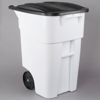 Rubbermaid 1829410 Brute 50 Gallon White Wheeled Rectangular Trash Can with Lid