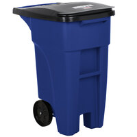 Rubbermaid 1971943 Brute 32 Gallon Blue Wheeled Rectangular Trash Can with Lid