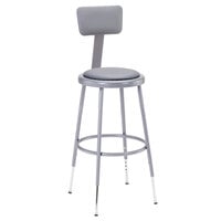National Public Seating 6424HB 25 inch - 33 inch Gray Adjustable Round Padded Lab Stool with Adjustable Padded Backrest