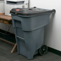 Rubbermaid FG9W1088GRAY Brute 65 Gallon Gray Confidential Document Wheeled Rectangular Trash Can with Locking Lid