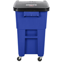 Rubbermaid 1971961 Brute 50 Gallon Blue Wheeled Rectangular Trash Can with Lid and Casters