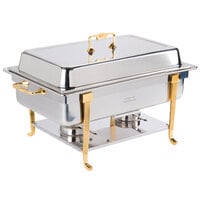 Vollrath 46040 9 Qt. Classic Brass Trim Chafer Full Size Electric 120V-Receptacle on Long Side