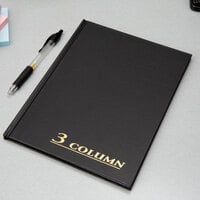 Adams ARB8003M 7 inch x 9 1/4 inch Black Three Column 80-Page Account Book