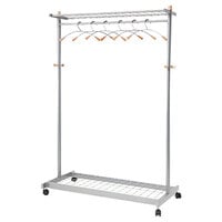 Alba PMLUX6 44 13/16" x 21 11/16" x 70 13/16" Silver Steel Double Sided Garment / Coat Rack with 6 Hangers and Casters