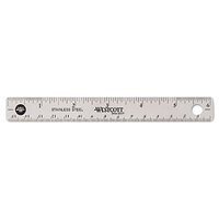 Westcott 10414 6 inch Stainless Steel Ruler with Cork Back and Hanging Hole - 1/16 inch Standard Scale